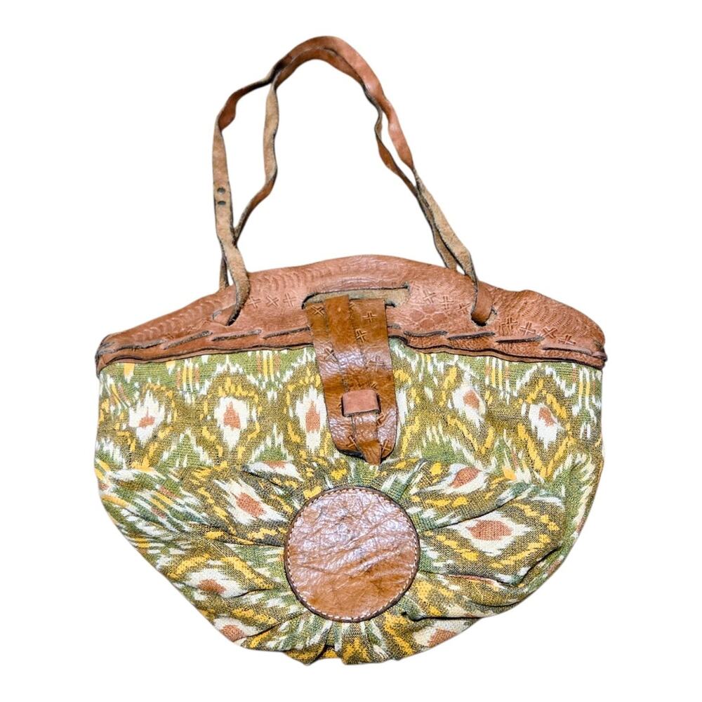 Patricia Nash Ikat Tapestry Shoulder Bag Leather Tooled Boho Woven Tote Handbag